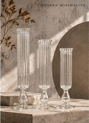 Egyptian Handmade Set of 3 Clear Glass Bud Vases, Ribbed Flower Vases, Tall Vintage Style Vase Set, Elegant Table Centerpiece, Wedding Décor
