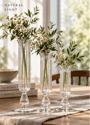 Egyptian Handmade Set of 3 Clear Glass Bud Vases, Ribbed Flower Vases, Tall Vintage Style Vase Set, Elegant Table Centerpiece, Wedding Décor