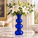 Egyptian Handmade Cobalt Blue Glass Vase, Hand Blown Sculptural Vase, Blue Bubble Glass Flower Vase, Artisan Home Decor, Statement Vase