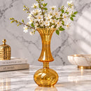 Egyptian Handmade Amber Glass Vase, Hand Blown Ribbed Flower Vase, Golden Artisan Glass, Decorative Statement Vase, Handmade in Egypt