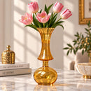 Egyptian Handmade Amber Glass Vase, Hand Blown Ribbed Flower Vase, Golden Artisan Glass, Decorative Statement Vase, Handmade in Egypt