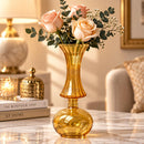 Egyptian Handmade Amber Glass Vase, Hand Blown Ribbed Flower Vase, Golden Artisan Glass, Decorative Statement Vase, Handmade in Egypt