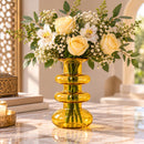 Egyptian Handmade Amber Glass Vase, Hand Blown Sculptural Vase, Golden Artisan Glass, Unique Statement Flower Vase, Handmade in Egypt