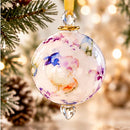 Egyptian Hand Blown Glass Christmas Ornament, Floral Globe Bauble, Botanical Art Glass Ornament, Artisan Holiday Tree Decoration