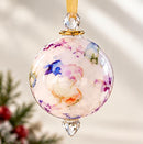 Egyptian Hand Blown Glass Christmas Ornament, Floral Globe Bauble, Botanical Art Glass Ornament, Artisan Holiday Tree Decoration
