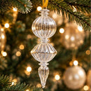 Hand Blown Glass Finial Ornament, Ribbed Stacked Globe & Long Icicle Drop Design, Egyptian Handmade Christmas Tree Ornament