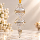 Hand Blown Glass Finial Ornament, Ribbed Stacked Globe & Long Icicle Drop Design, Egyptian Handmade Christmas Tree Ornament
