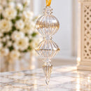 Hand Blown Glass Finial Ornament, Ribbed Stacked Globe & Long Icicle Drop Design, Egyptian Handmade Christmas Tree Ornament