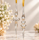 Set of 2 Hand Blown Glass Finial Ornaments, Long Icicle Drop & Faceted Spire Design, Egyptian Handmade Christmas Tree Ornaments