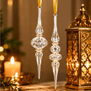 Set of 2 Hand Blown Glass Finial Ornaments, Long Icicle Drop & Faceted Spire Design, Egyptian Handmade Christmas Tree Ornaments