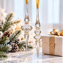 Set of 2 Hand Blown Glass Finial Ornaments, Long Icicle Drop & Faceted Spire Design, Egyptian Handmade Christmas Tree Ornaments