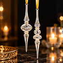 Set of 2 Hand Blown Glass Finial Ornaments, Long Icicle Drop & Faceted Spire Design, Egyptian Handmade Christmas Tree Ornaments