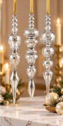 Set of 3 Hand Blown Glass Icicle Ornaments, Long Finial Christmas Ornaments, Egyptian Glass Tree Decor, Handmade Holiday Gift Set