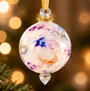 Egyptian Hand Blown Glass Christmas Ornament, Floral Globe Bauble, Botanical Art Glass Ornament, Artisan Holiday Tree Decoration
