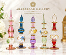 Set of 5 Handmade Egyptian Glass Perfume Bottles, Embossed Attar Bottles, Ornate Gold Accent Glass, Arabian Decor, Unique Gift for Her