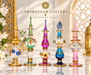 Set of 5 Handmade Egyptian Glass Perfume Bottles, Embossed Attar Bottles, Ornate Gold Accent Glass, Arabian Decor, Unique Gift for Her