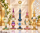 Set of 5 Handmade Egyptian Glass Perfume Bottles, Embossed Attar Bottles, Ornate Gold Accent Glass, Arabian Decor, Unique Gift for Her