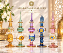 Set of 5 Handmade Egyptian Glass Perfume Bottles, Embossed Attar Bottles, Ornate Gold Accent Glass, Arabian Decor, Unique Gift for Her