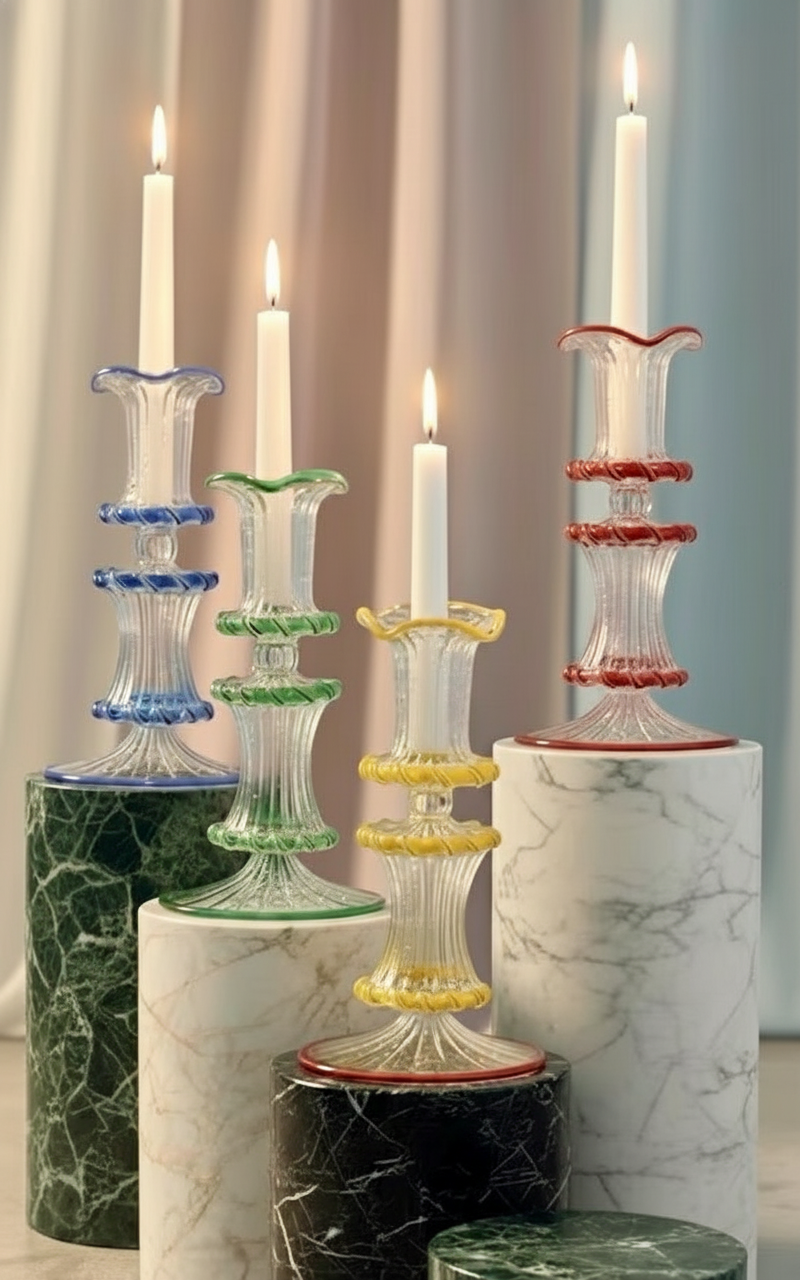 Arch Wedge Handblown Swirl Glass Candle Holders - Arabazaar