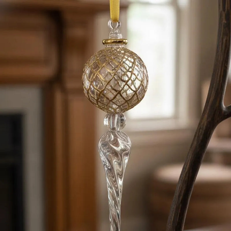 Gold Arabesque Globe Ornament - Egyptian Handblown Glass