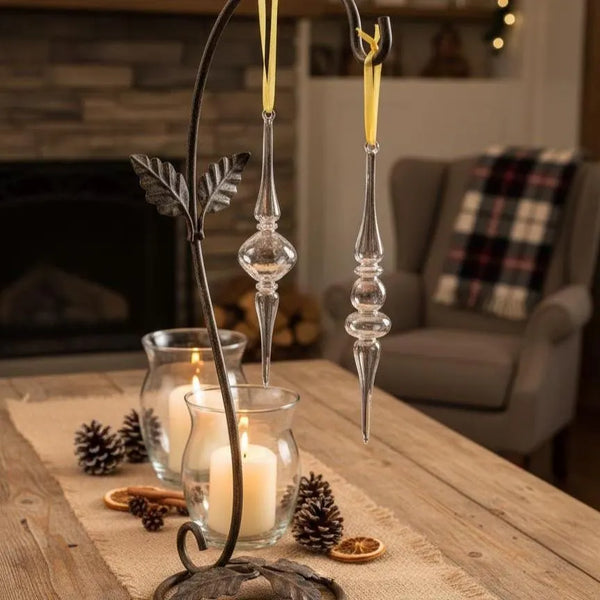 Hand Blown Egyptian Glass Ornaments: Elegant Clear Xmas Decor, Set of 2