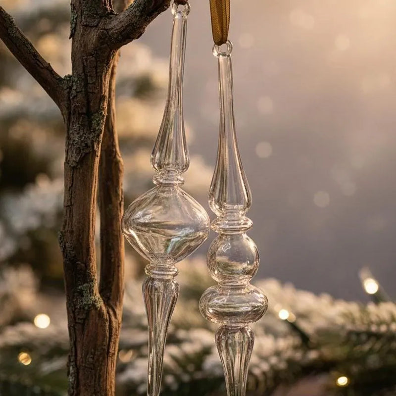 Hand Blown Egyptian Glass Ornaments: Elegant Clear Xmas Decor, Set of 2