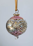 Large Crystal Ball w/ Hand Painted Gold Design - Egyptian Hand Blown Glass Ornament