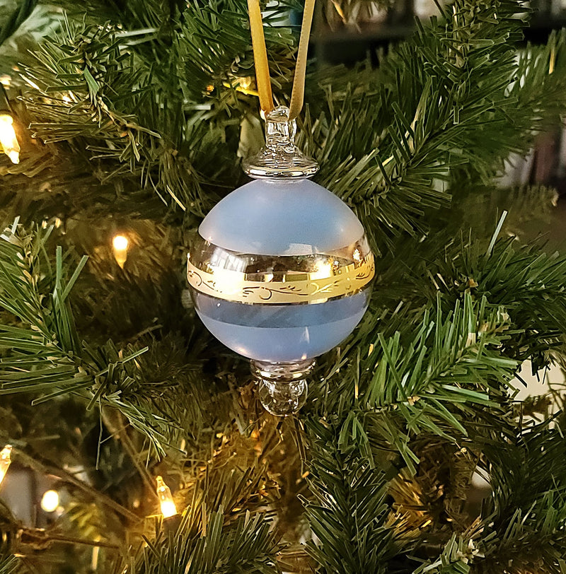 Egyptian Hand Blown Small Globe Ornament w/ Geometric Design