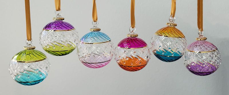 Large Swirl Globe w/ Glass Bead Design - Egyptian Hand Blown Glass Ornament