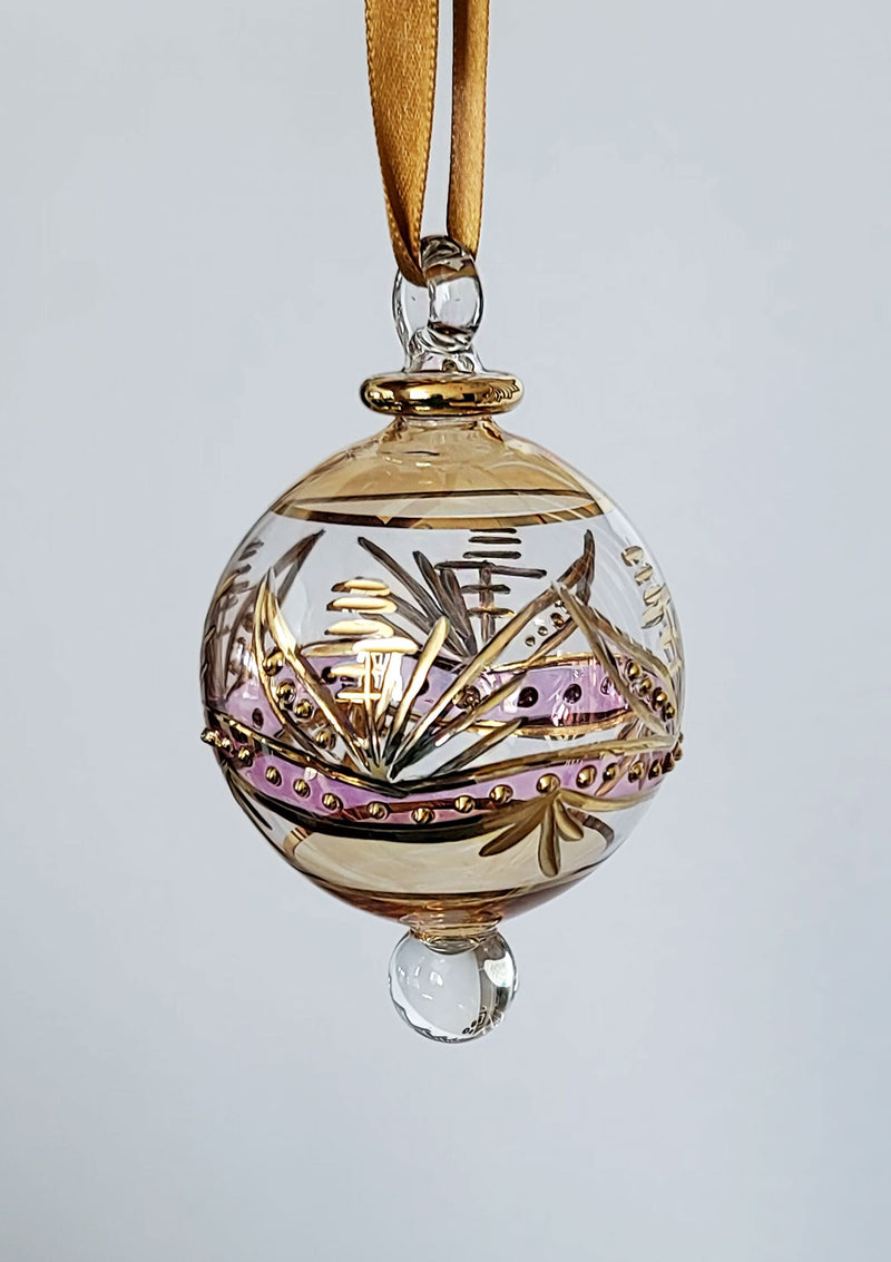 Small Globe w/ Flower Design & Raised Glass Beads- Egyptian Hand Blown Glass Ornament