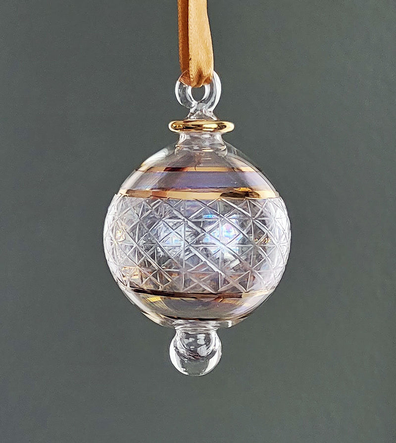 Small Globe w/ Geometric Design - Egyptian Hand Blown Glass Ornament