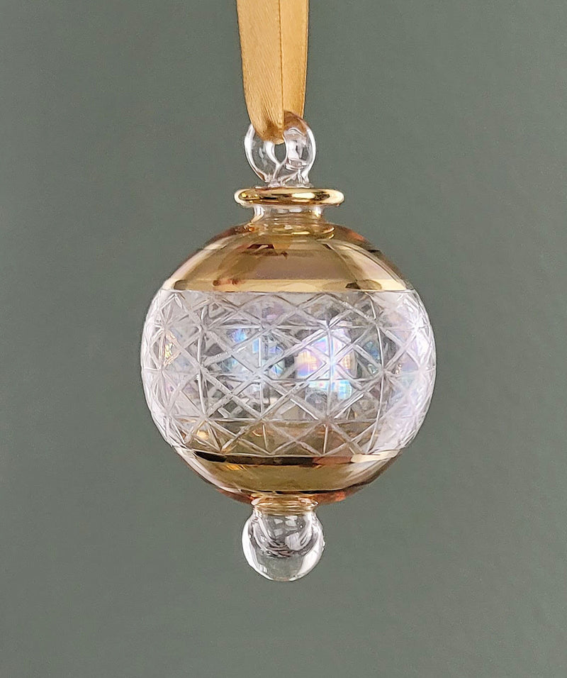 Small Globe w/ Geometric Design - Egyptian Hand Blown Glass Ornament