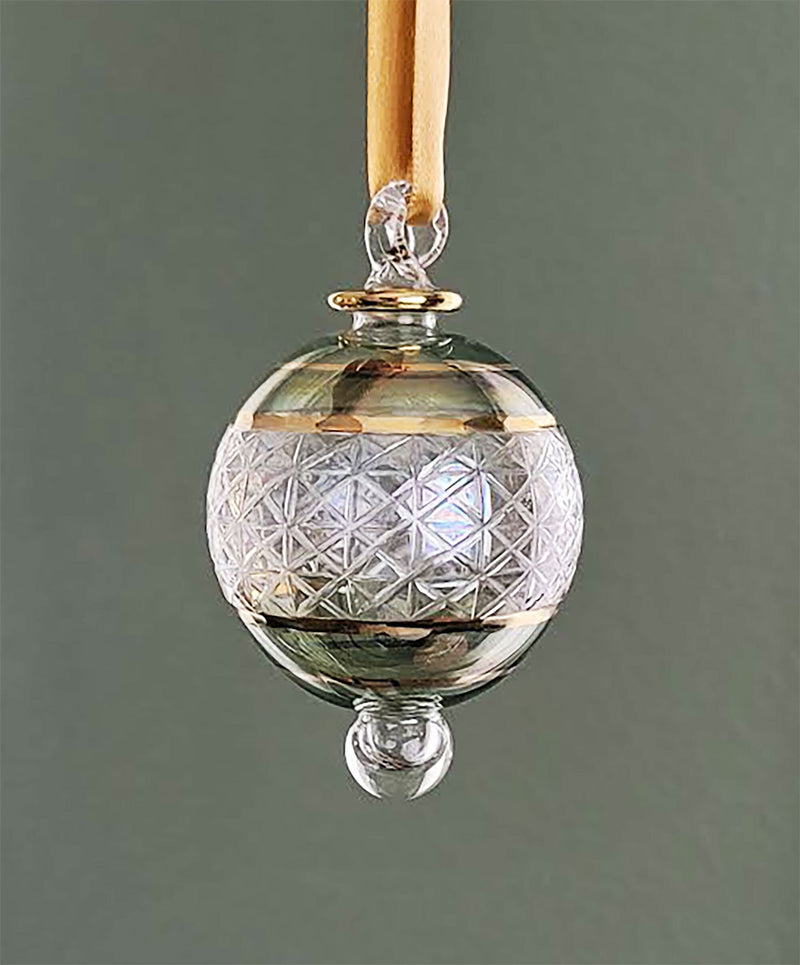 Small Globe w/ Geometric Design - Egyptian Hand Blown Glass Ornament