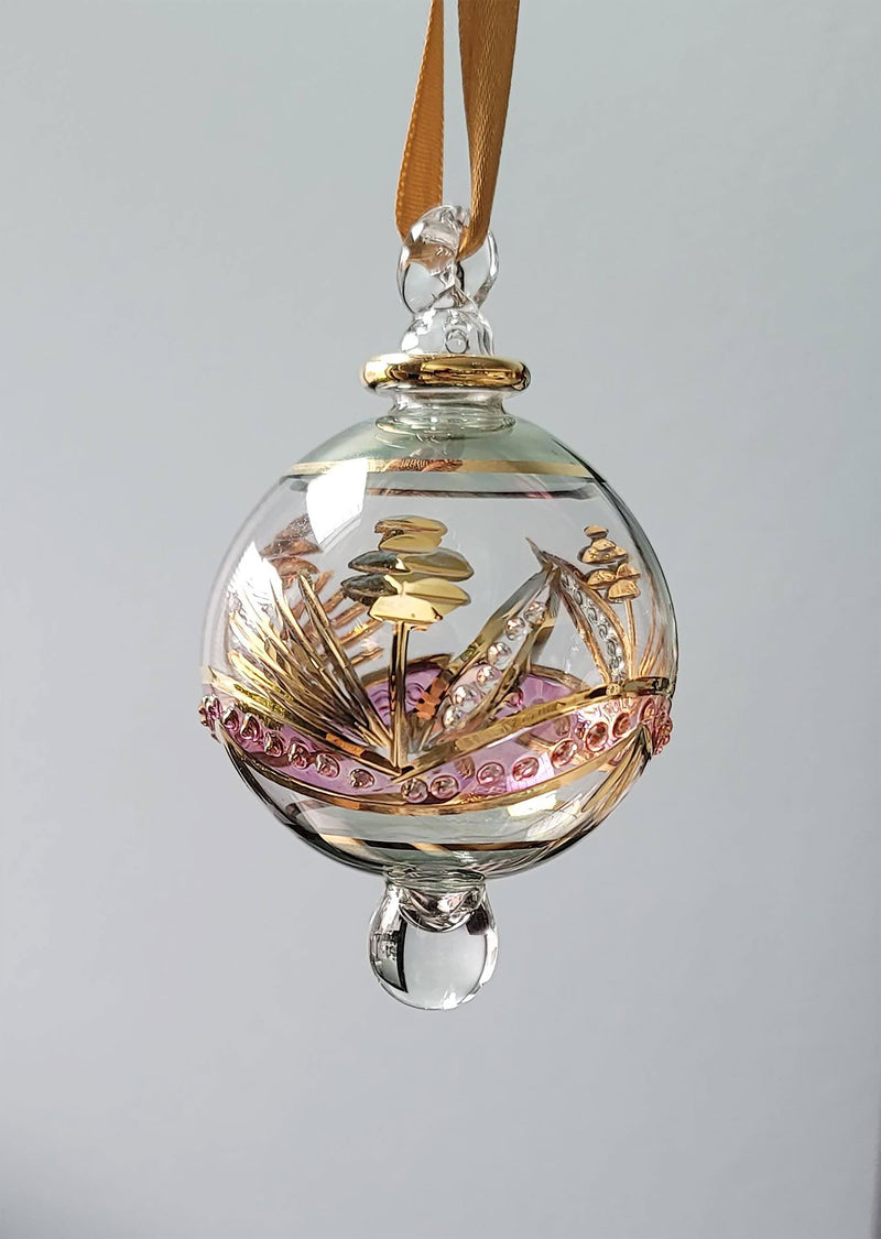 Small Globe w/ Flower Design & Raised Glass Beads- Egyptian Hand Blown Glass Ornament