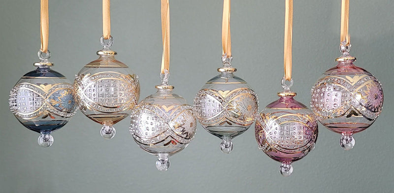Large Crystal Globe w/ Flower & Geometric Design - Egyptian Hand Blown Glass Ornament