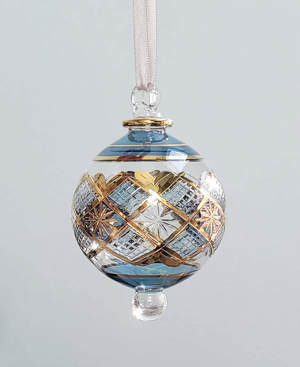 Large Crystal Globe w/ Hand Painted Geometric Design - Egyptian Hand Blown Glass Ornament