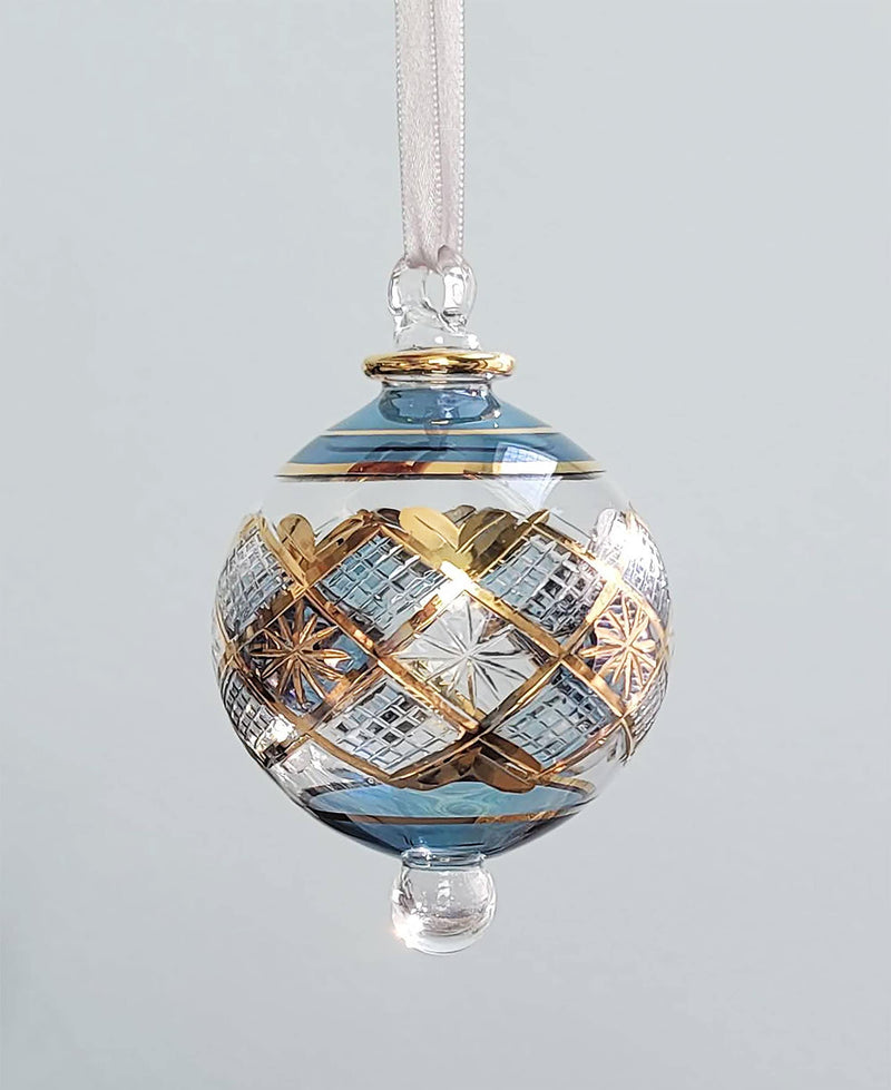Large Crystal Globe w/ Hand Painted Geometric Design - Egyptian Hand Blown Glass Ornament