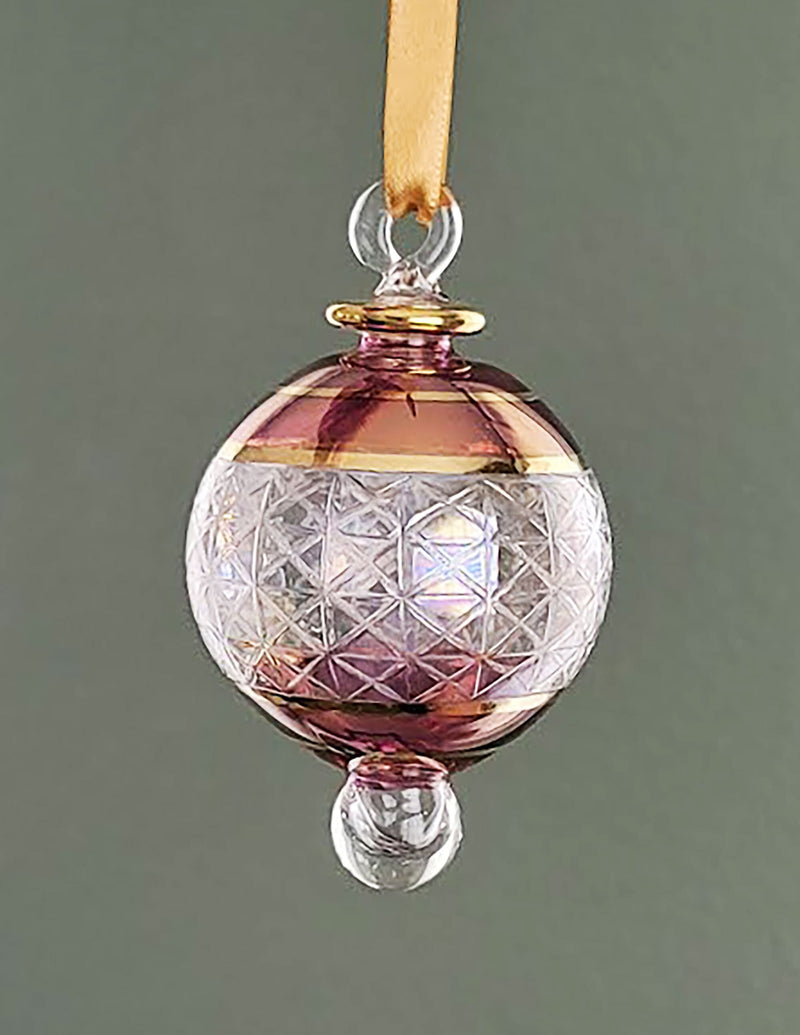 Small Globe w/ Geometric Design - Egyptian Hand Blown Glass Ornament