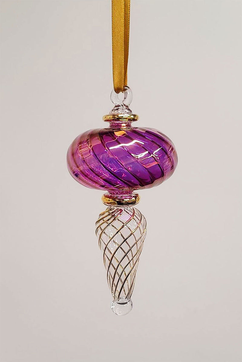 Large Swirl Sphere W/Teardrop Swirl & Gold End - Egyptian Hand Blown Glass Ornament