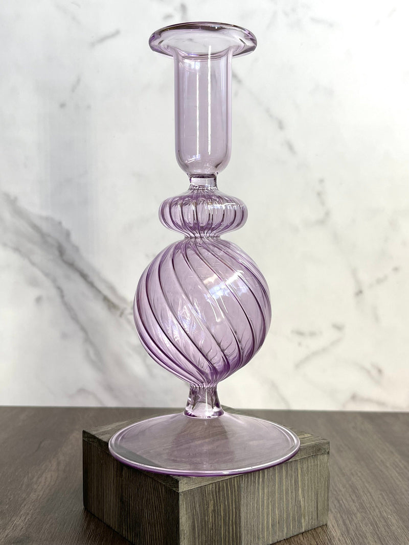 Handblown Spiral Globe Swirl Glass Candle Holders