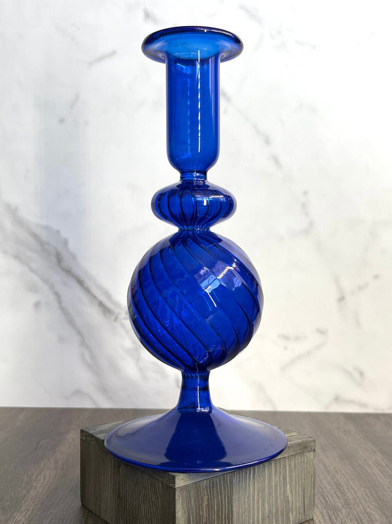 Handblown Spiral Globe Swirl Glass Candle Holders