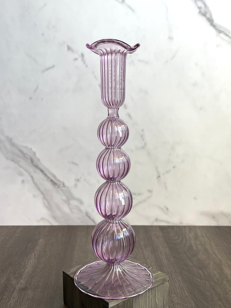 Handblown Short Puffed  Swirl Glass Candle Stick