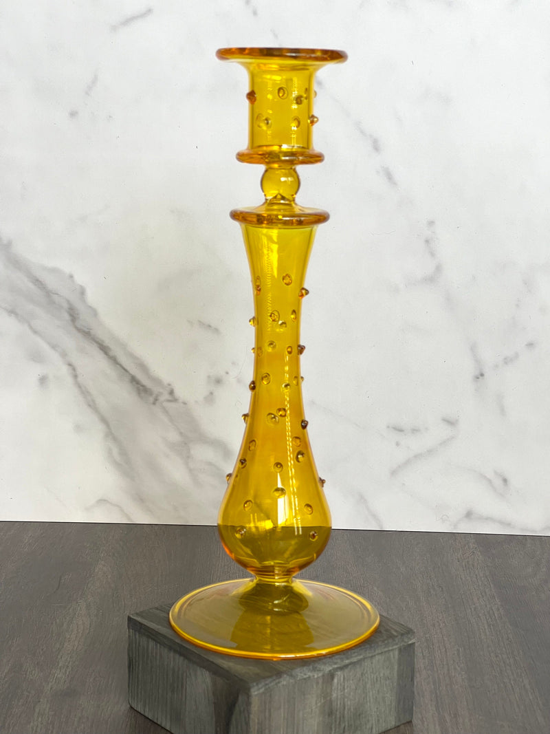 Handblown Curved Teardrop w/ Dots Design Candle Holder