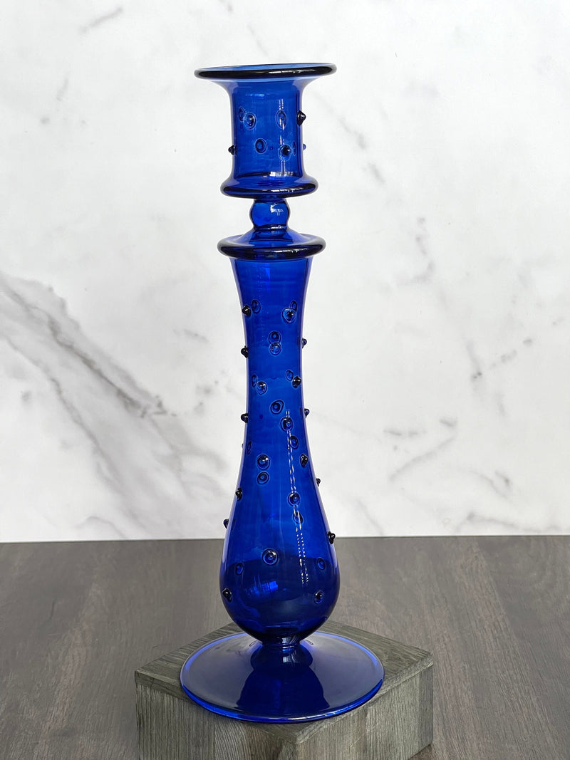 Handblown Curved Teardrop w/ Dots Design Candle Holder