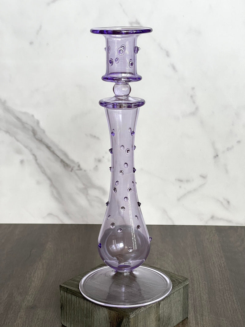 Handblown Curved Teardrop w/ Dots Design Candle Holder