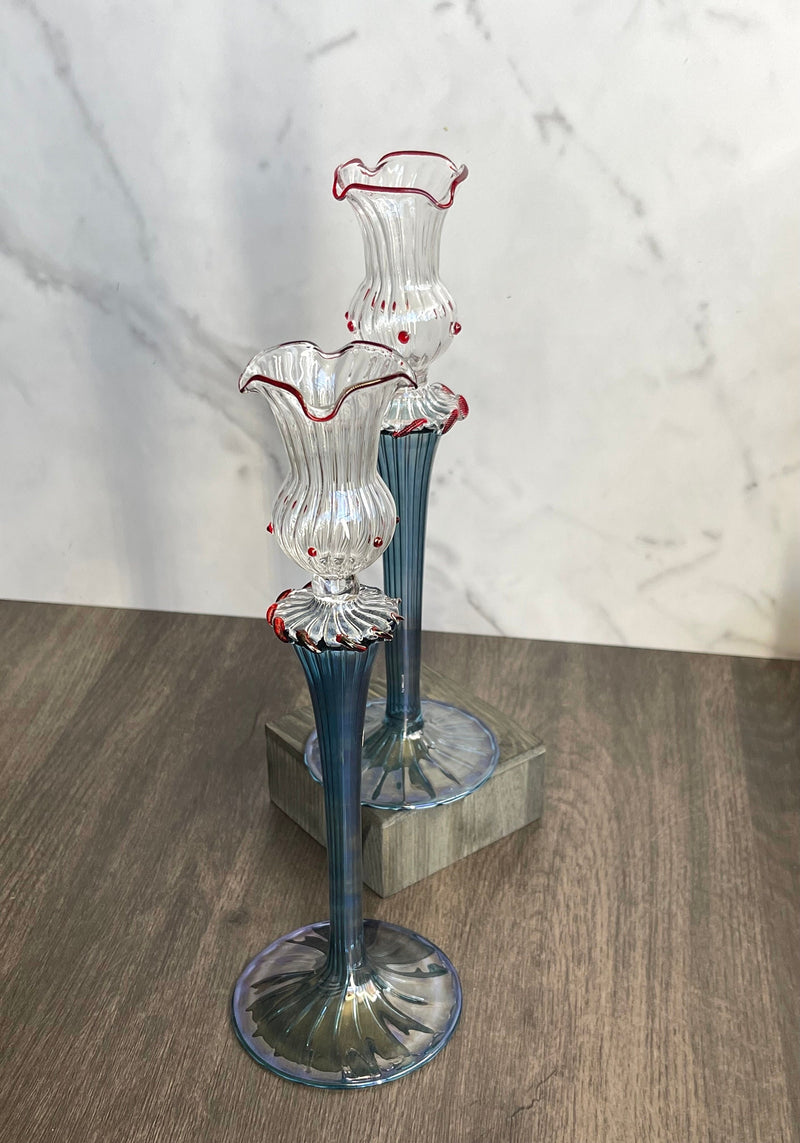 Handblown Vintage Lanky Swirl Glass Holders - Set of 2