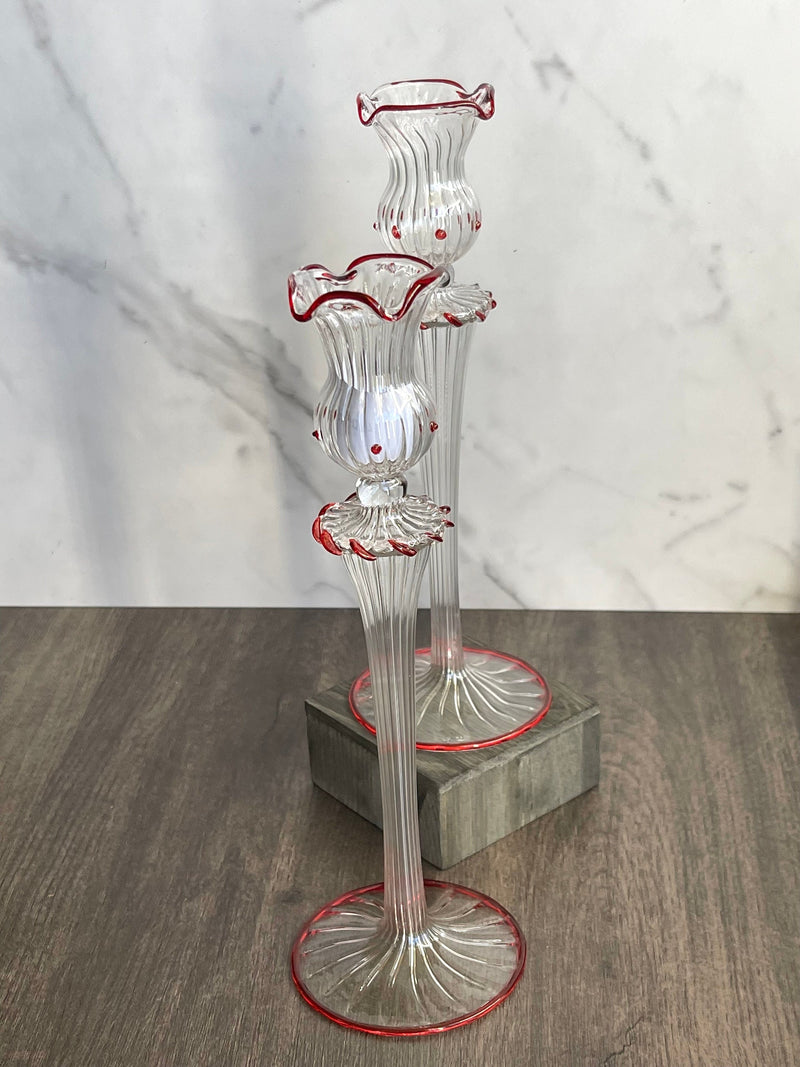 Handblown Vintage Lanky Swirl Glass Holders - Set of 2