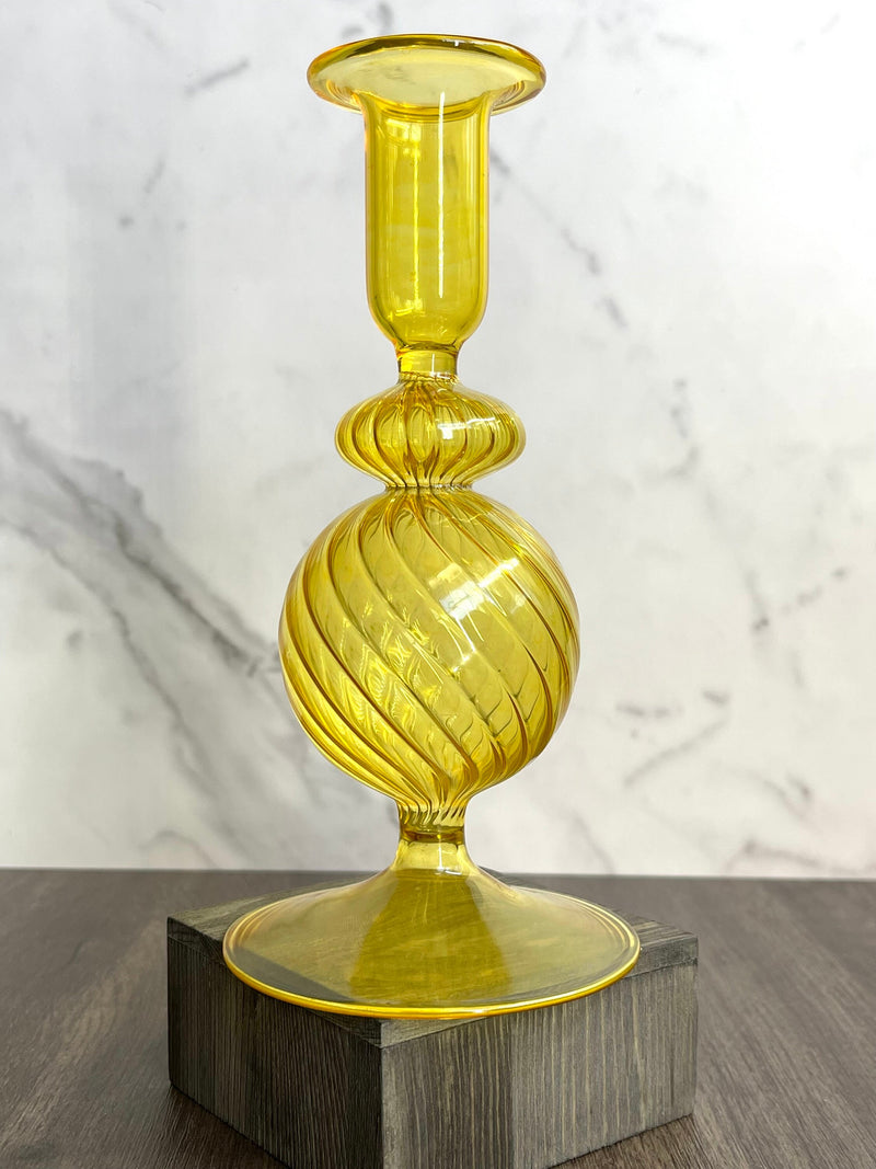 Handblown Spiral Globe Swirl Glass Candle Holders