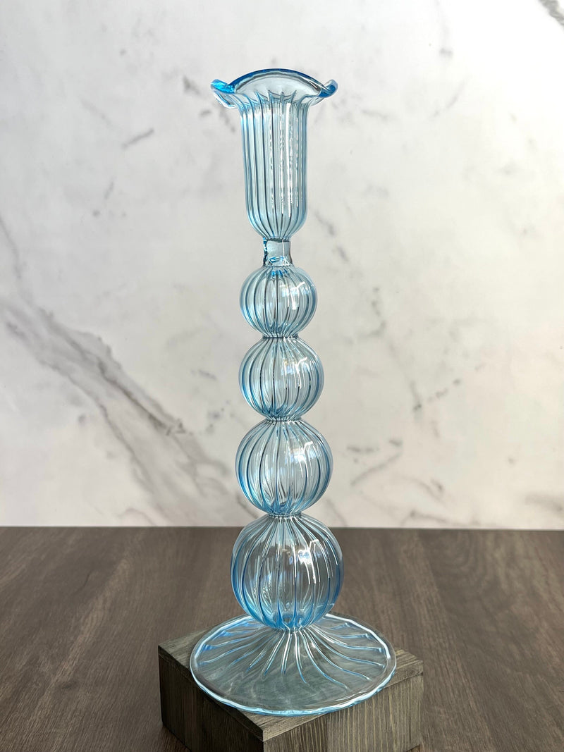 Handblown Short Puffed  Swirl Glass Candle Stick
