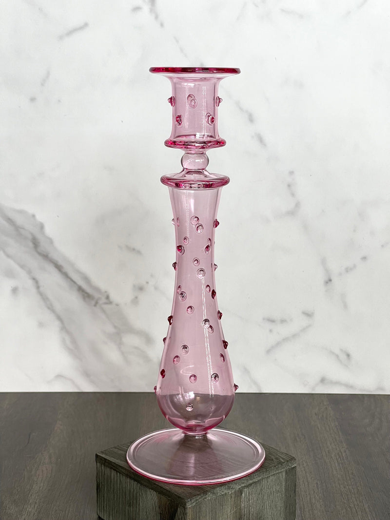 Handblown Curved Teardrop w/ Dots Design Candle Holder